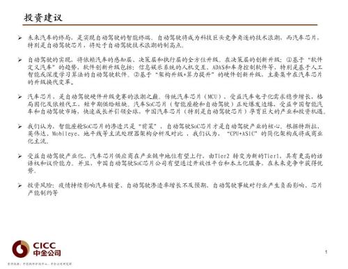 中金 | 汽車(chē)芯片:自動(dòng)駕駛浪潮之巔
